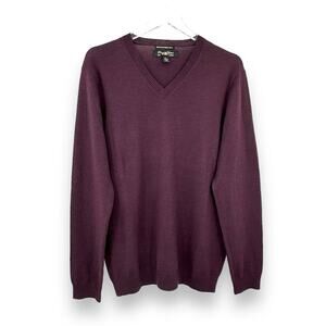 Pronto Uomo extra fine merino wool wine red V neck pullover sweater large